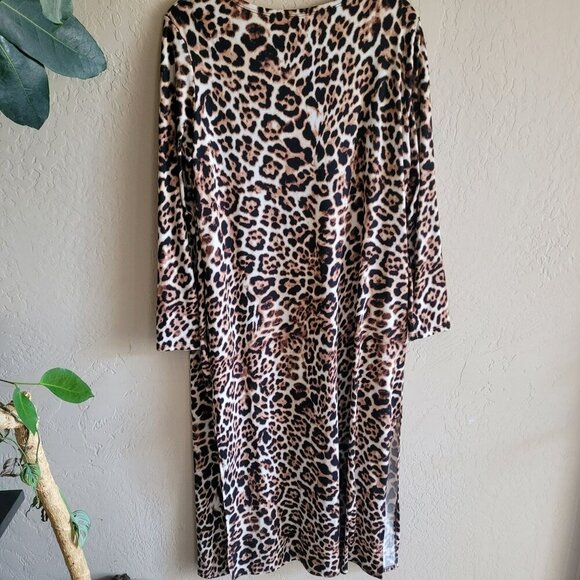 Femmina Leopard Print Long Lightweight Open Cardigan Duster size L - Picture 2 of 6